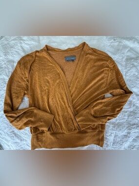 Anthropologie Rust-Brown Wrap Pullover Sweater size medium cozy ballet core